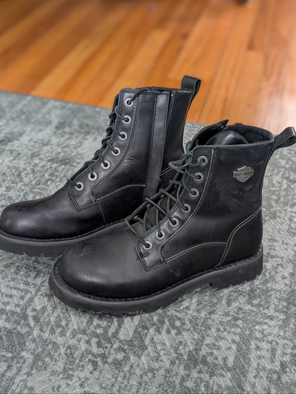 Harley-Davidson Hannon Boots Men 10.5M Black Leather Lace Up Side Zip Moto